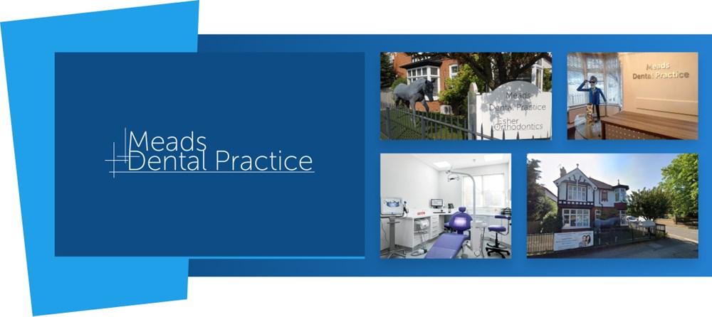 Meads Dental Practice (Esher, Surrey) image collage including outside of building with horse statue, dentist pictures and photos of the clinic facilities